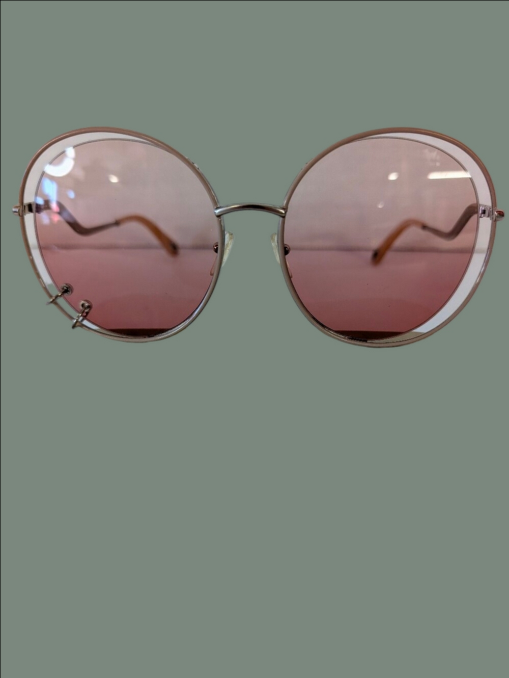 Vintage Sunglasses By Chloe Pink Round Metal Frame Sunglasses With Case